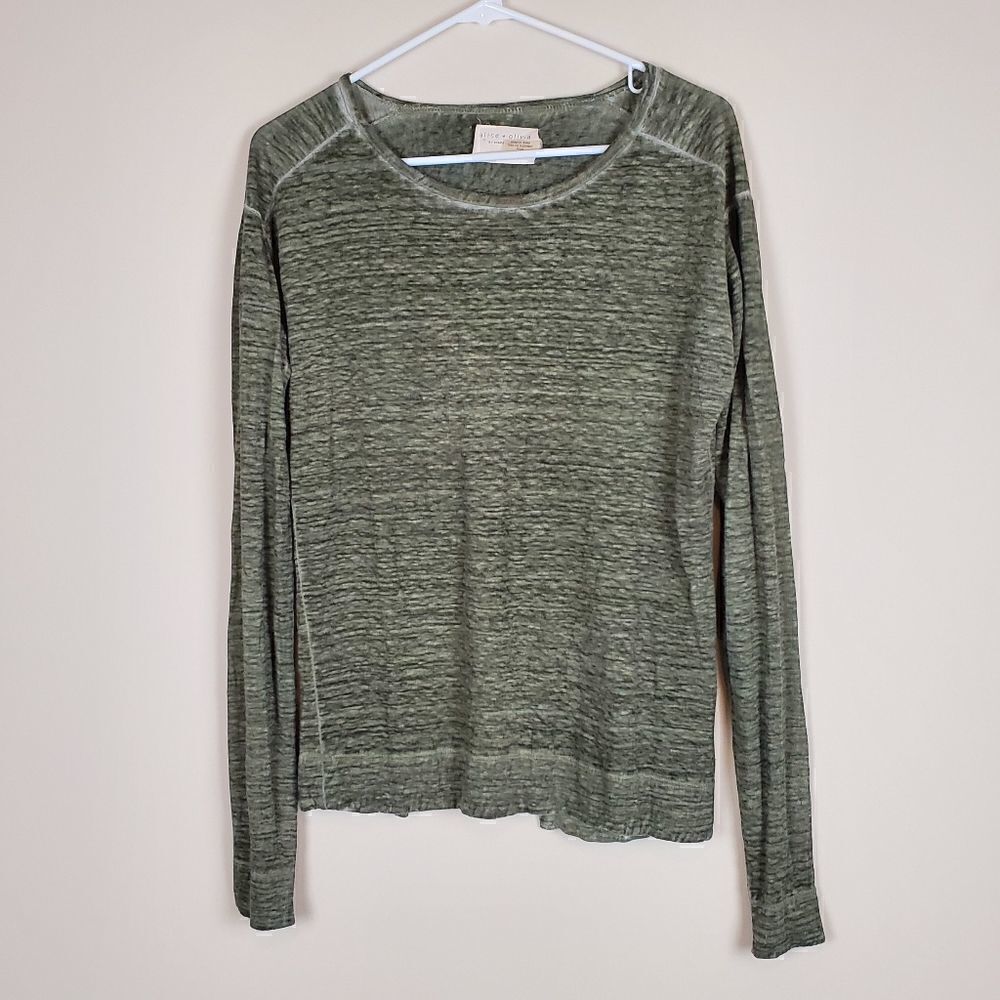 Alice & Olivia Air Olive Green Long Sleeve Split Back Top XS